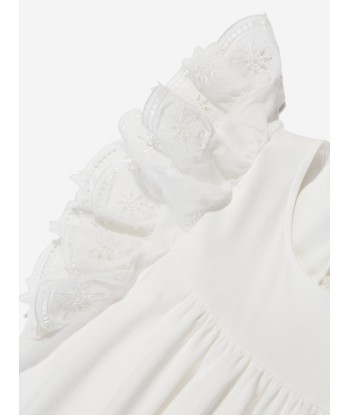 Chloé Girls Ruffle Dress in White chez Cornerstreet bien 