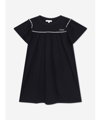 Chloé Girls Organic Cotton Dress in Navy Dans la société mordern