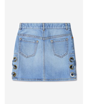 Chloé Girls Denim Braided Skirt in Blue de pas cher