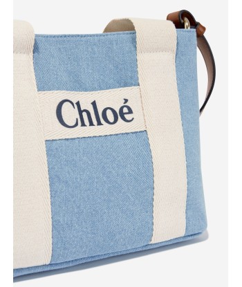 Chloé Girls Denim Logo Shoulder Bag in Blue (25cm) commande en ligne