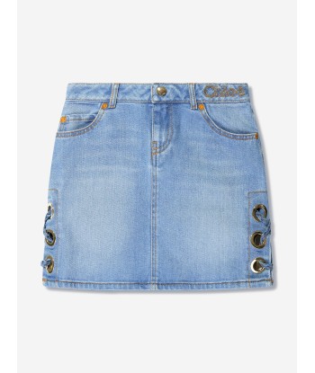 Chloé Girls Denim Braided Skirt in Blue de pas cher