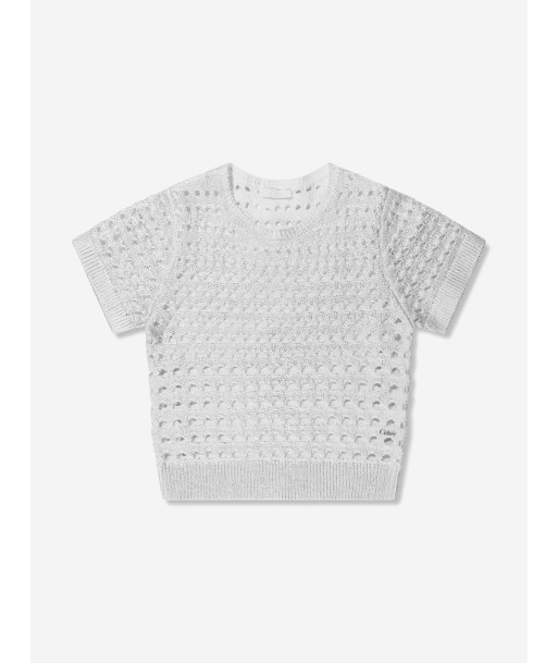 Chloé Girls Lamé Crochet Sweatshirt in Silver Venez acheter