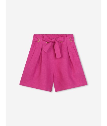 Chloé Girls Linen Belted Shorts in Pink le des métaux précieux