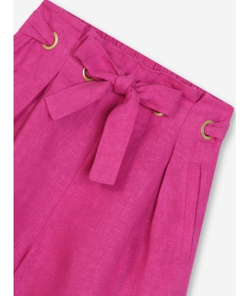 Chloé Girls Linen Belted Shorts in Pink le des métaux précieux