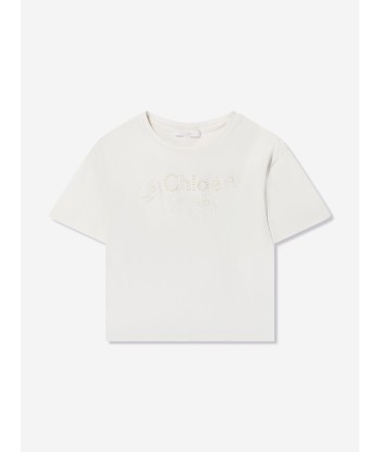 Chloé Girls Embroidered Logo T-Shirt in Ivory En savoir plus