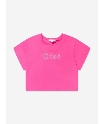 Chloé Girls Cropped Logo T-Shirt in Pink prix pour 