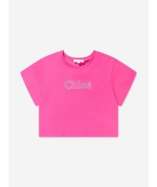 Chloé Girls Cropped Logo T-Shirt in Pink prix pour 