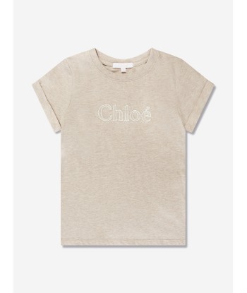 Chloé Girls Logo Print T-Shirt in Beige les ligaments