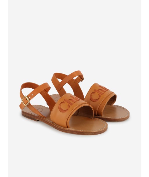 Chloé Girls Leather Logo Sandals in Brown Dans la société mordern