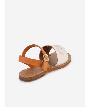 Chloé Girls Leather Logo Sandals in Ivory de votre