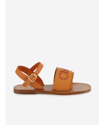 Chloé Girls Leather Logo Sandals in Brown Dans la société mordern