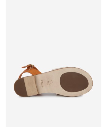 Chloé Girls Leather Logo Sandals in Ivory de votre