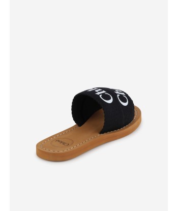 Chloé Girls Logo Slides in Black ou a consommer sur place