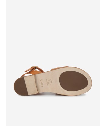 Chloé Girls Leather Logo Sandals in Brown Dans la société mordern