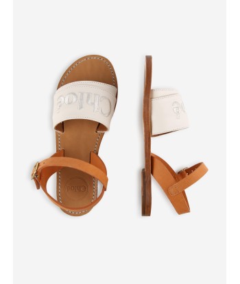 Chloé Girls Leather Logo Sandals in Ivory de votre