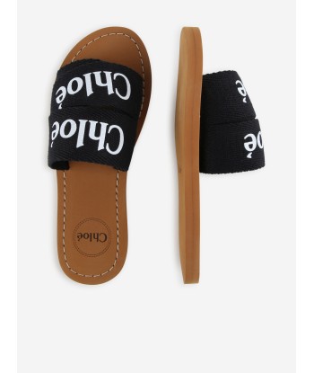 Chloé Girls Logo Slides in Black ou a consommer sur place