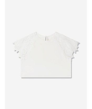 Chloé Girls Lace Sleeve T-Shirt in White 50% de réduction en Octobre 2024