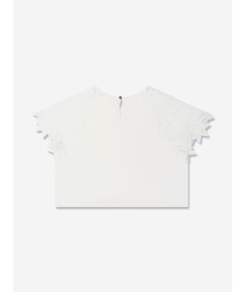 Chloé Girls Lace Sleeve T-Shirt in White 50% de réduction en Octobre 2024