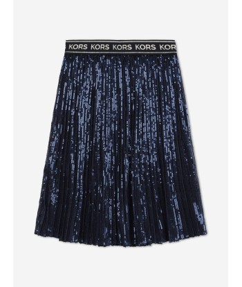 Michael Kors Girls Pleated Sequined Mid-Length Skirt in Navy soldes