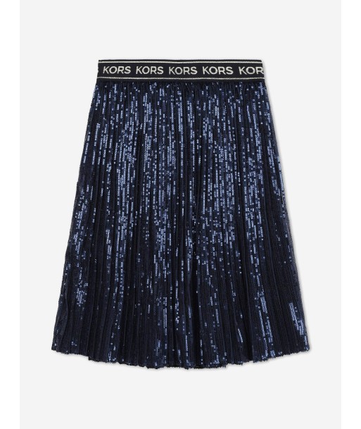 Michael Kors Girls Pleated Sequined Mid-Length Skirt in Navy soldes