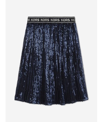 Michael Kors Girls Pleated Sequined Mid-Length Skirt in Navy soldes