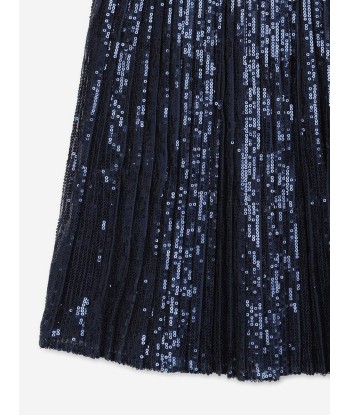 Michael Kors Girls Pleated Sequined Mid-Length Skirt in Navy soldes