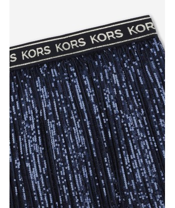 Michael Kors Girls Pleated Sequined Mid-Length Skirt in Navy soldes