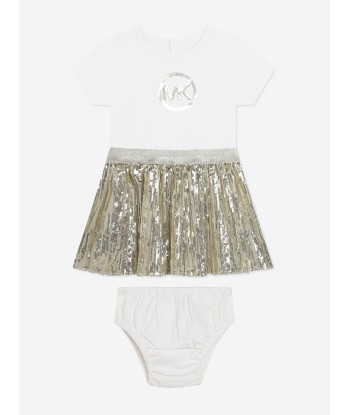 Michael Kors Baby Girls Sequin Dress With Knickers in Ivory 50-70% off 