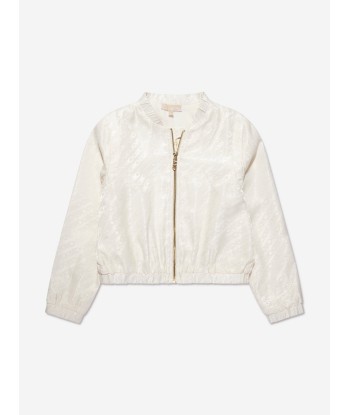 Michael Kors Girls Jacquard Satin Logo Jacket in Ivory pas cheres