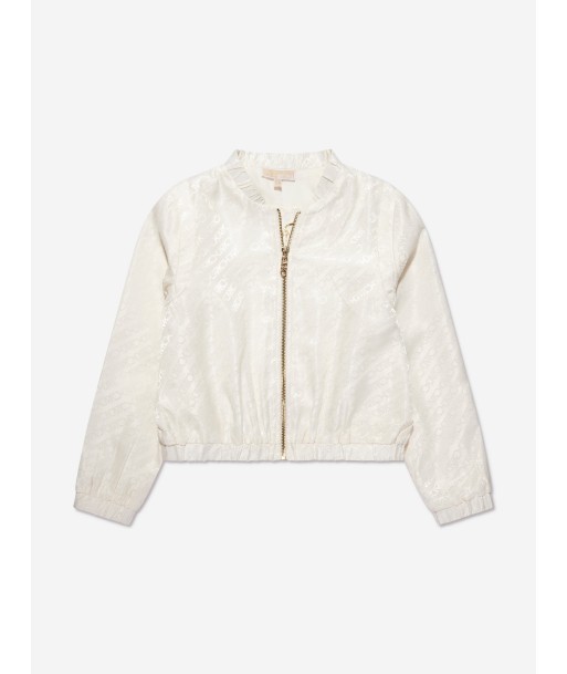 Michael Kors Girls Jacquard Satin Logo Jacket in Ivory pas cheres