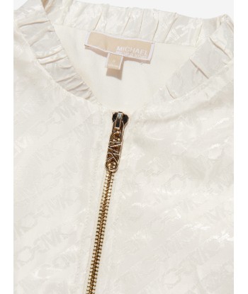 Michael Kors Girls Jacquard Satin Logo Jacket in Ivory pas cheres