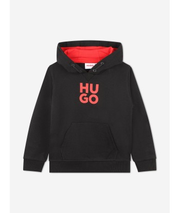 Hugo Boys Logo Print Hoodie in Black du meilleur 