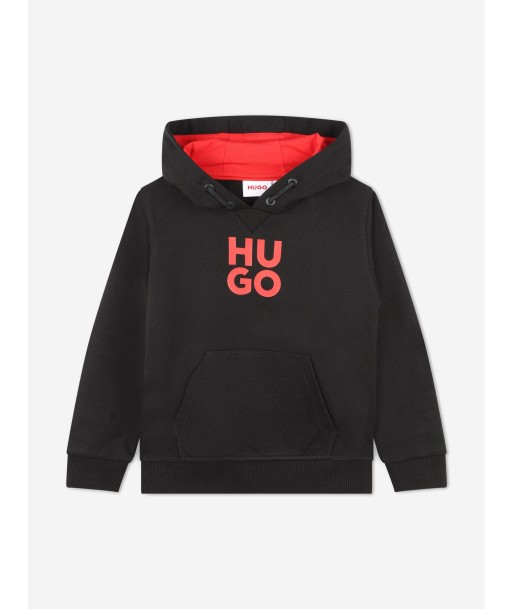 Hugo Boys Logo Print Hoodie in Black du meilleur 