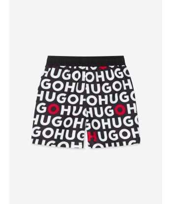 Hugo Boys Monogram Swim Shorts in Black Vous souhaitez 