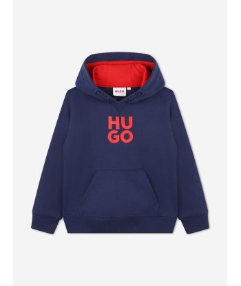 Hugo Boys Logo Print Hoodie in Navy Faites des économies