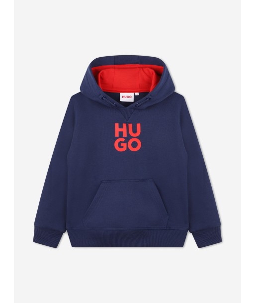 Hugo Boys Logo Print Hoodie in Navy Faites des économies