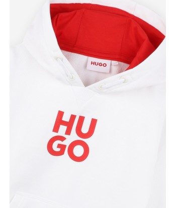 Hugo Boys Logo Print Hoodie in White Comparez plus de prix