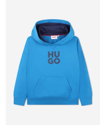 Hugo Boys Logo Print Hoodie in Blue Jusqu'à 80% De Réduction