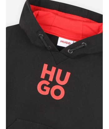 Hugo Boys Logo Print Hoodie in Black du meilleur 