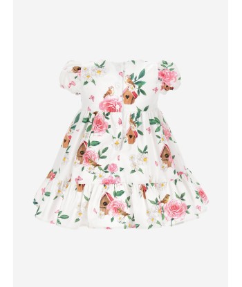 Monnalisa Baby Girls Bird Box Garden Dress in White Economisez 