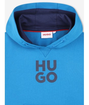 Hugo Boys Logo Print Hoodie in Blue Jusqu'à 80% De Réduction