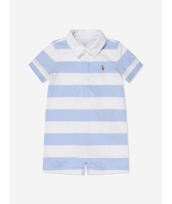 Ralph Lauren Baby Boys Striped Rugby Romper in Blue Fin de série