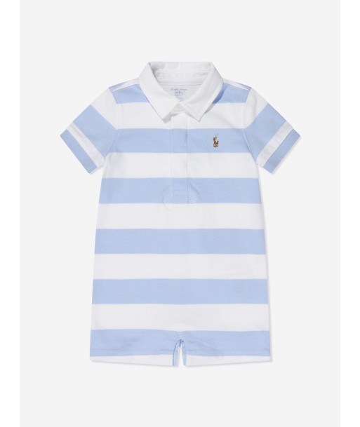 Ralph Lauren Baby Boys Striped Rugby Romper in Blue Fin de série