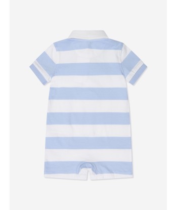 Ralph Lauren Baby Boys Striped Rugby Romper in Blue Fin de série