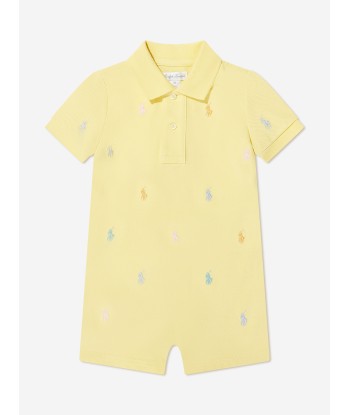 Ralph Lauren Baby Boys Logo Romper in Yellow pas cher