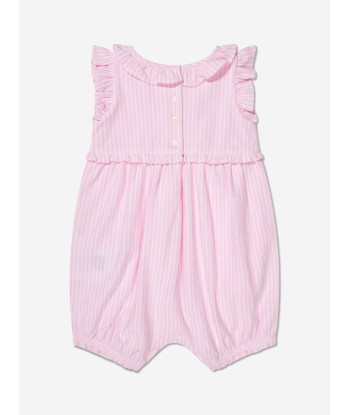 Ralph Lauren Baby Girls Striped Bubble Romper in Pink pas cheres