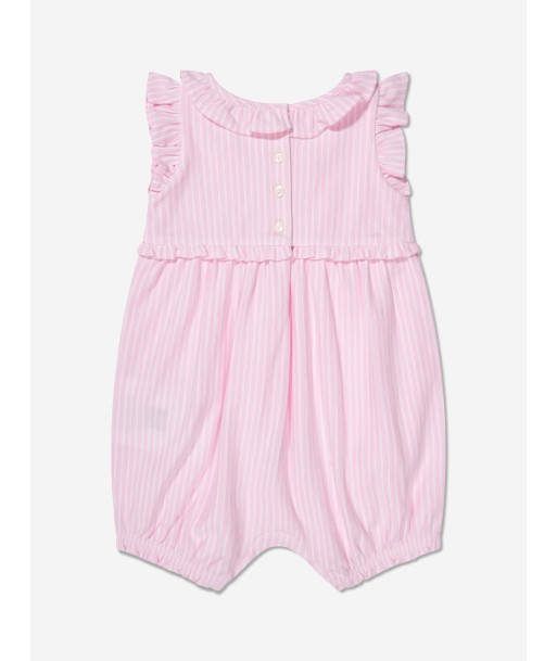 Ralph Lauren Baby Girls Striped Bubble Romper in Pink pas cheres