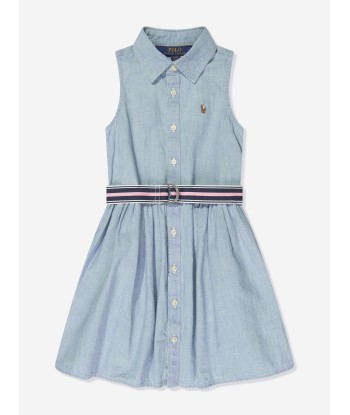 Ralph Lauren Girls Sleeveless Shirt Dress in Blue solde