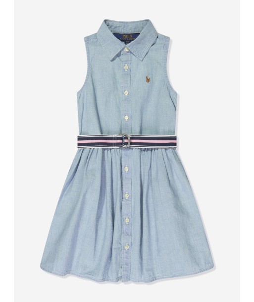 Ralph Lauren Girls Sleeveless Shirt Dress in Blue solde