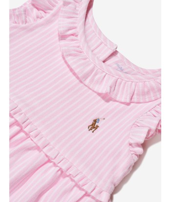 Ralph Lauren Baby Girls Striped Bubble Romper in Pink pas cheres